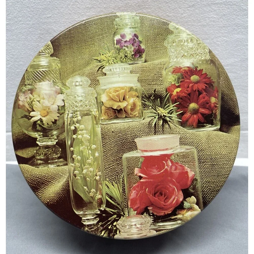 Vintage Rose MCM Floral Apothecary Jars Cookie Candy Keepsakes Tin Decor